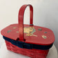 1950s - 1960s Vintage Red Picnic Basket Purse with Norman Rockwell Decoupage Design