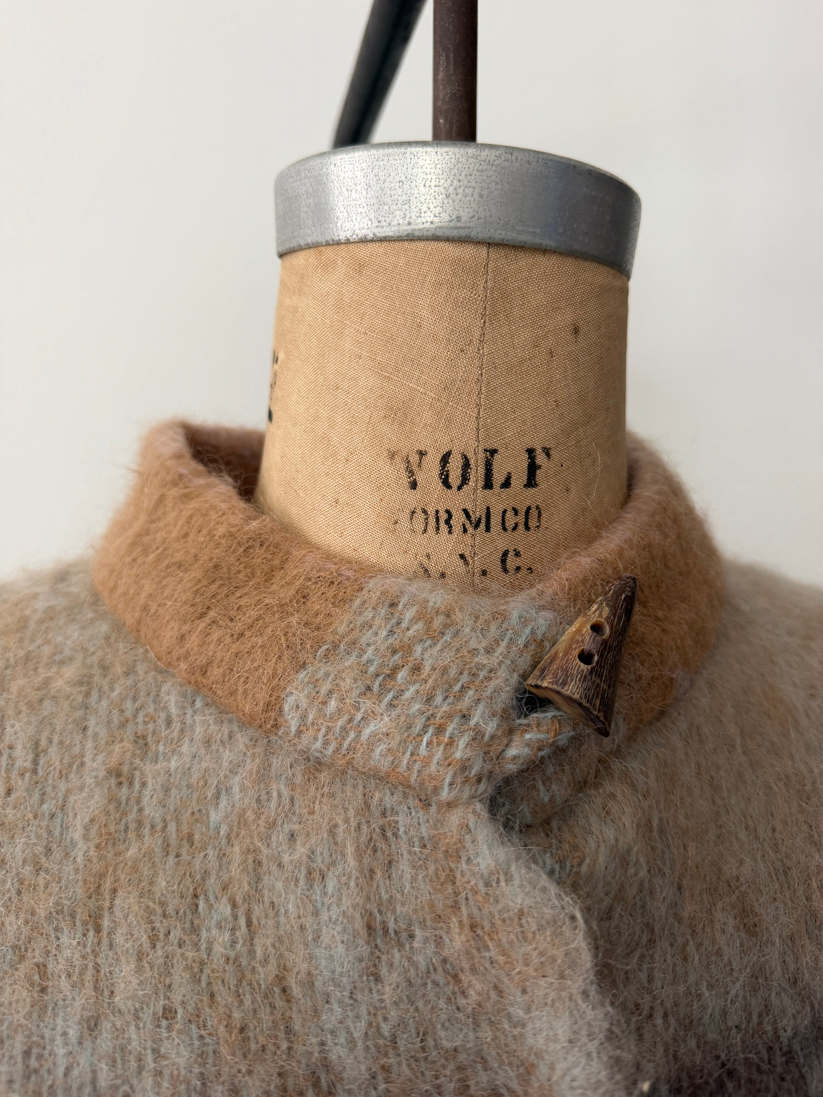 1970s - 80s Vintage Robins Egg Blue and Brown Mohair Blanket Coat