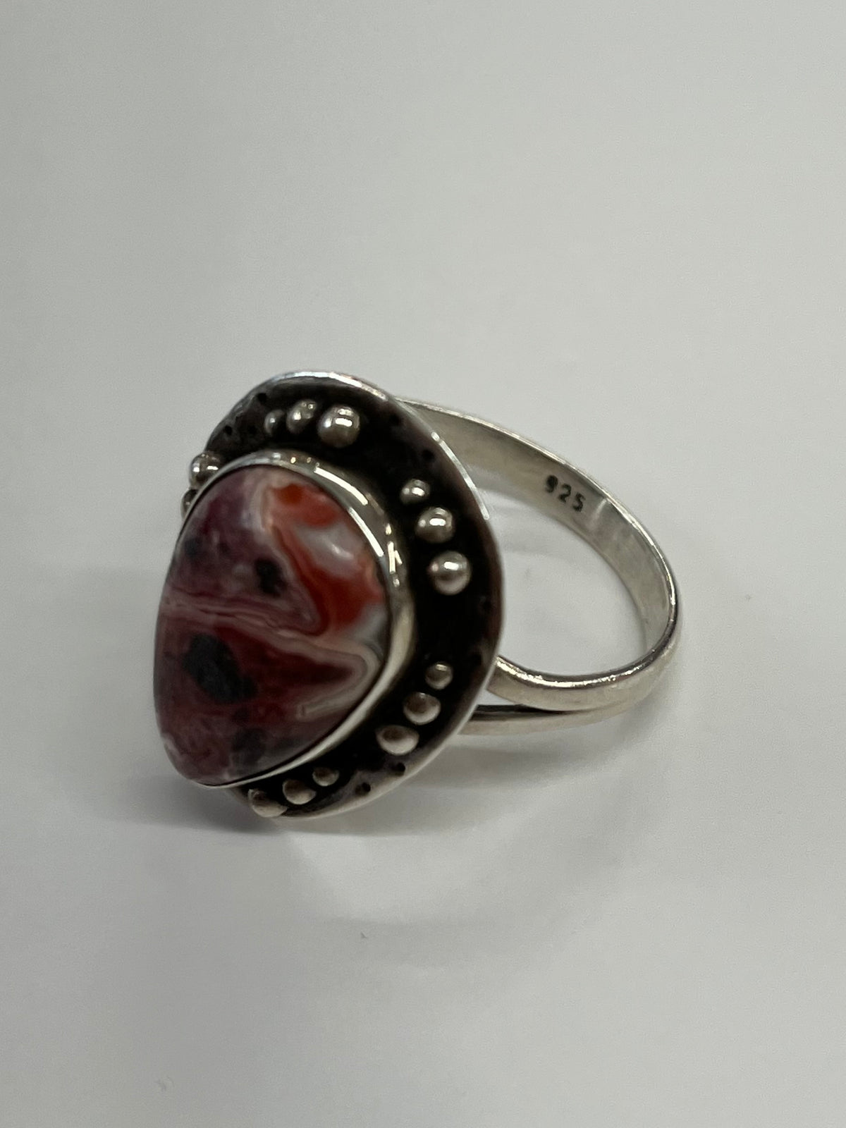 1980s Vintage Sterling and Agate Southwest Ring - Size 13