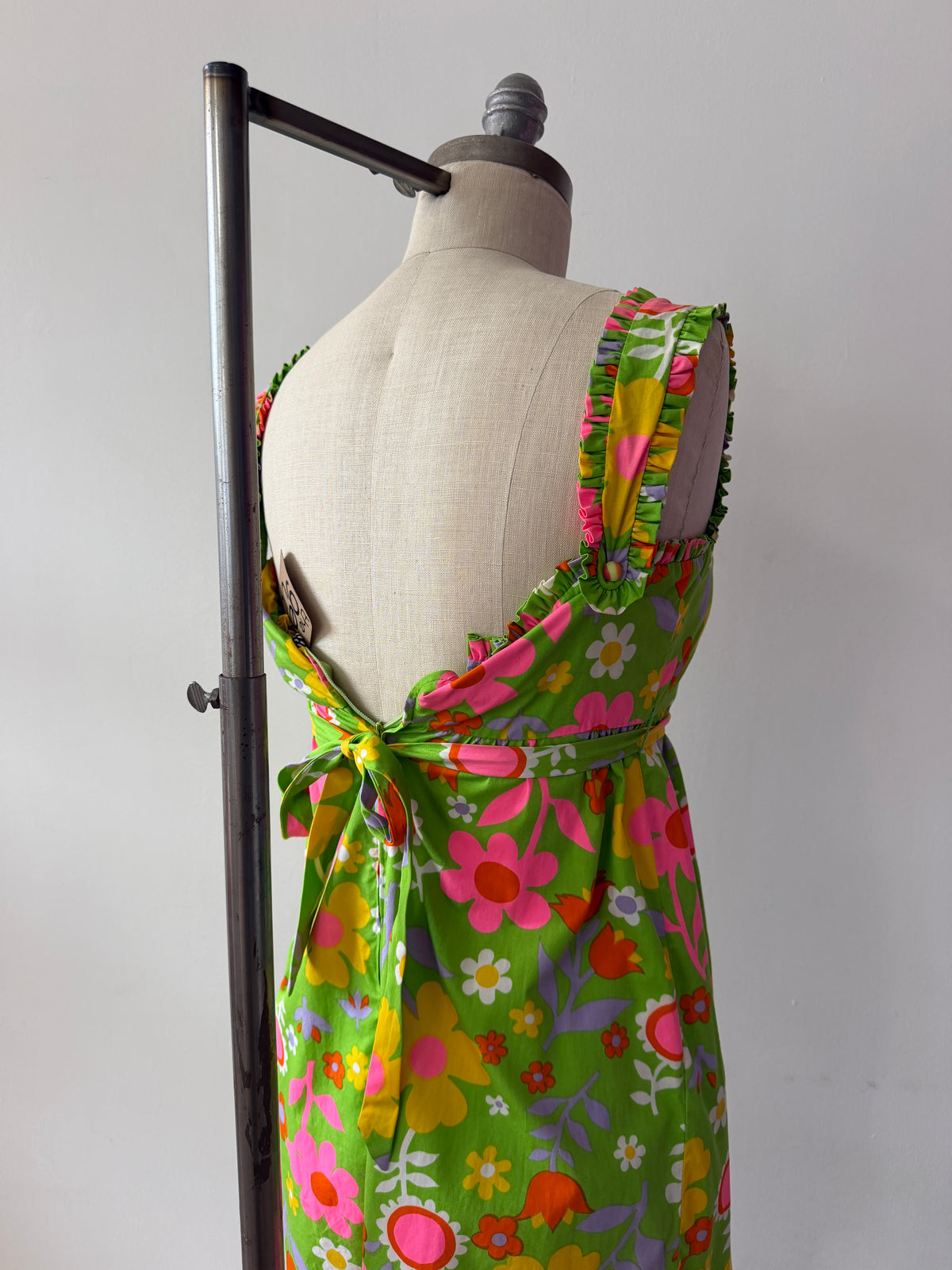 1960s Vintage Neon Flower Power Cotton Mini Dress by Lanz