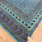 1970s Vintage Indian Cotton Hand Block Printed Uncut Fabric Yardage - Teal / Burgundy / Paisley / People / Horses Motifs -96" x 80" (#13)