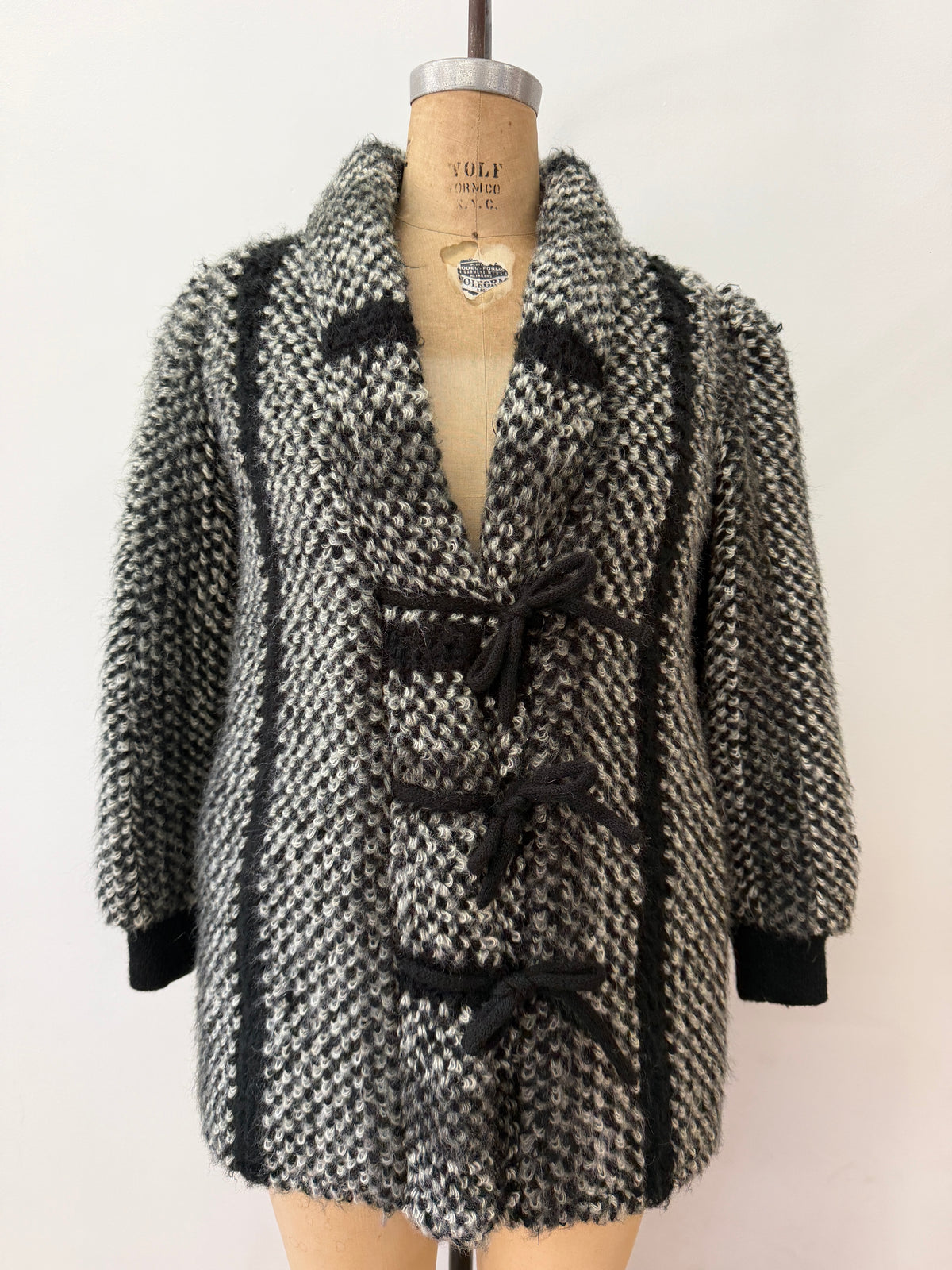 1980s Vintage Black & White Shaggy Knit Coat