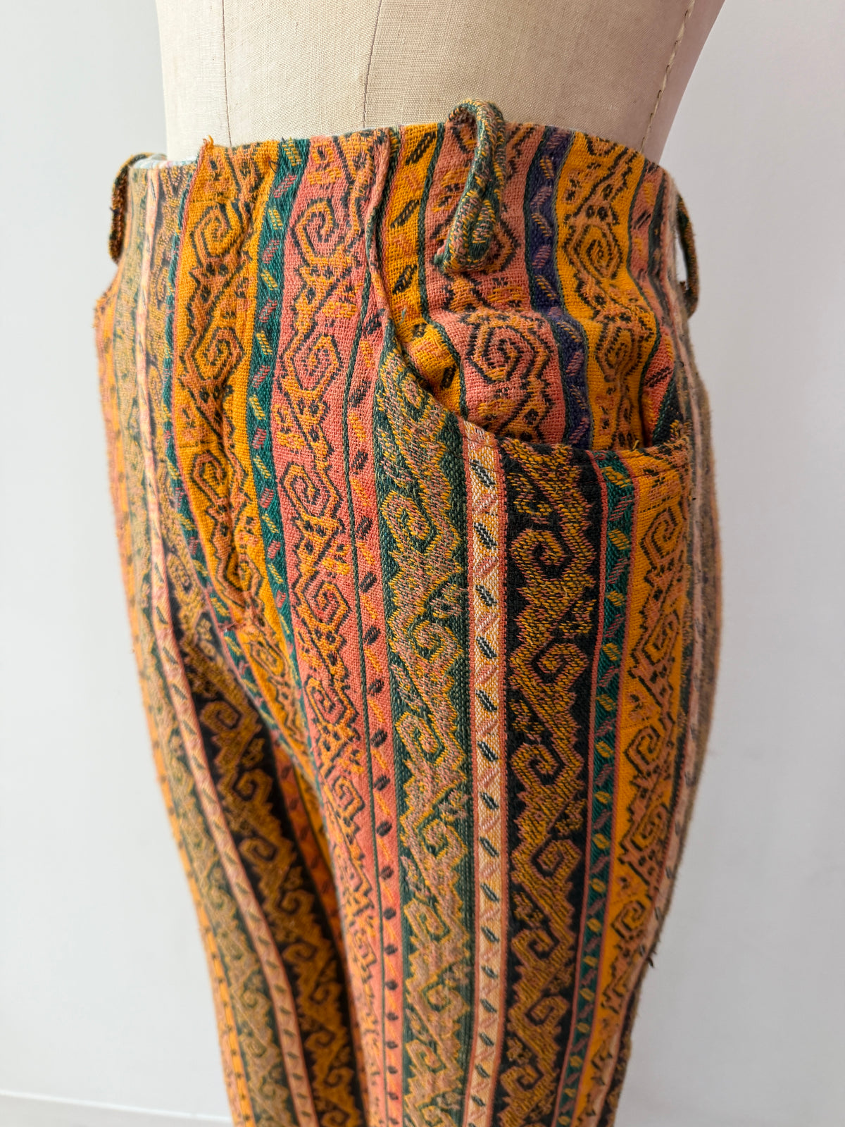 1960s Vintage Handmade Groovy Tapestry Bellbottom Pants - 32" x 28"