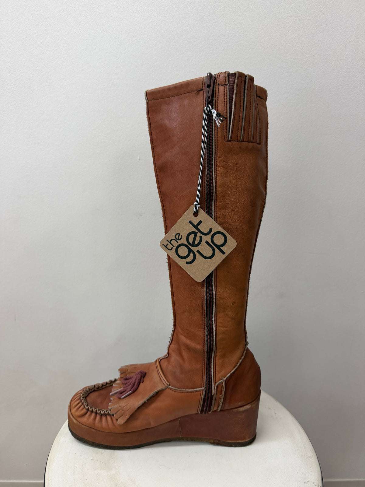 1970s Vintage MUDPUCKER Leather Tall Tassel Boots Womens US 6.5-7