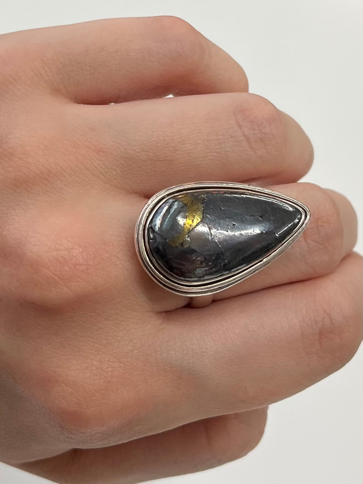 1990s Vintage Nuumite and Sterling Teardrop Ring - Size 7