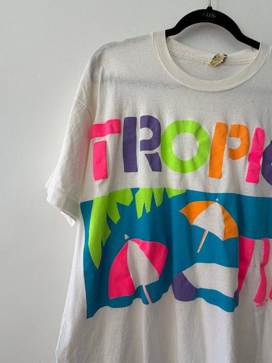 1990s Vintage Neon Tropic Beach T-Shirt - Made in Ireland