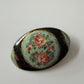1990s Vintage Painted Wood Floral Oval Brooch