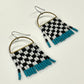 Handmade Beaded Checkerboard Teal Seed Bead Earrings