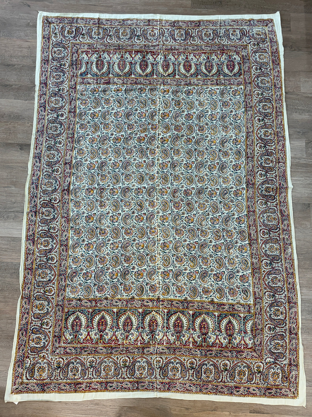 1970s Vintage Indian Cotton Hand Block Printed Uncut Fabric Yardage - 80" x 92" (#10)