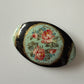 1990s Vintage Painted Wood Floral Oval Brooch