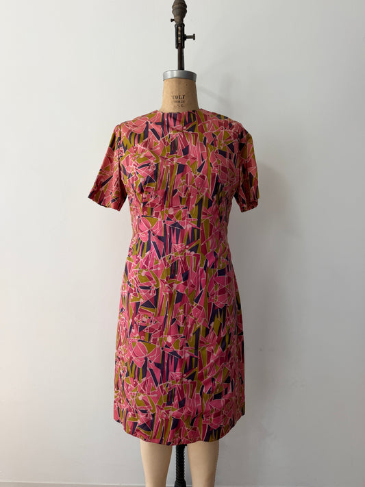 1960s Vintage Mod Abstract Print Shattering Glass A-line Dress