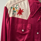 1950s Vintage Triple LLL Brand Western Embroidered Flower Western Satin Rayon Pearl Snap Shirt