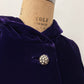 1950s - 1960s Vintage Deep Purple Velvet with Rhinestone Buttons Full Length Cape Cloak with Hood