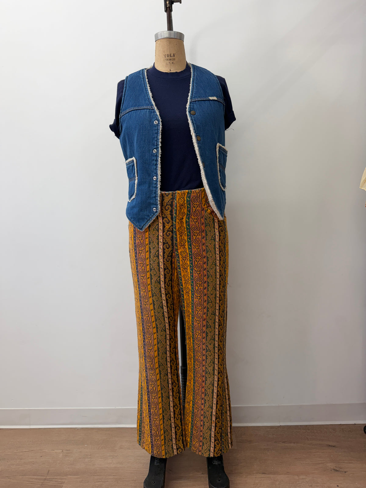 1970s Fleece-Lined Denim Snap Vest