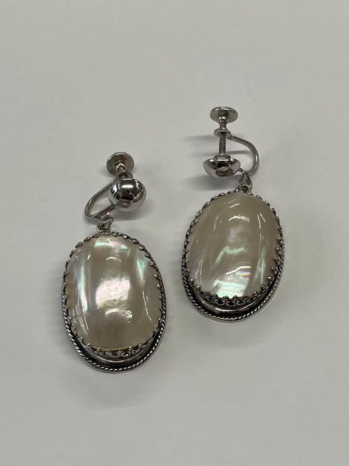 1950s Vintage Whiting and Davis Sterling and Mother of Pearl Screwback Earrings