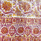 1970s Vintage Indian Cotton Hand Block Printed Uncut Fabric Yardage - Red / Pink / Yellow Lotus Flower - 64" x 100" (#2)