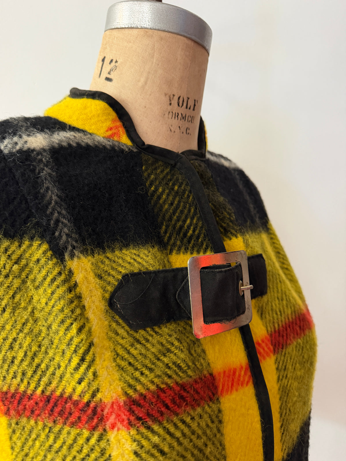 1960s Yellow Plaid Buckle Poncho Capelette by King of the Ponchos