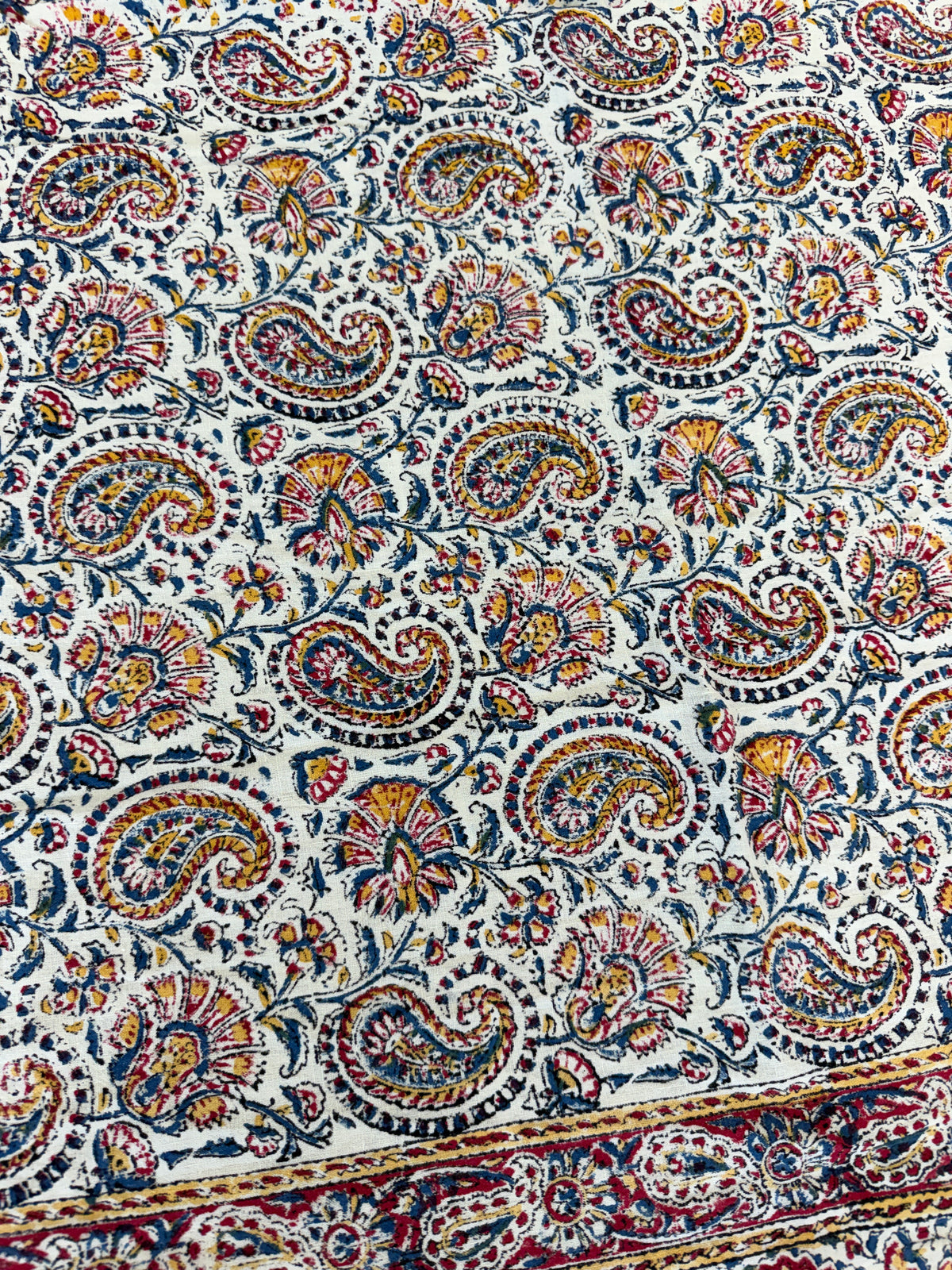1970s Vintage Indian Cotton Hand Block Printed Uncut Fabric Yardage - 80" x 92" (#10)