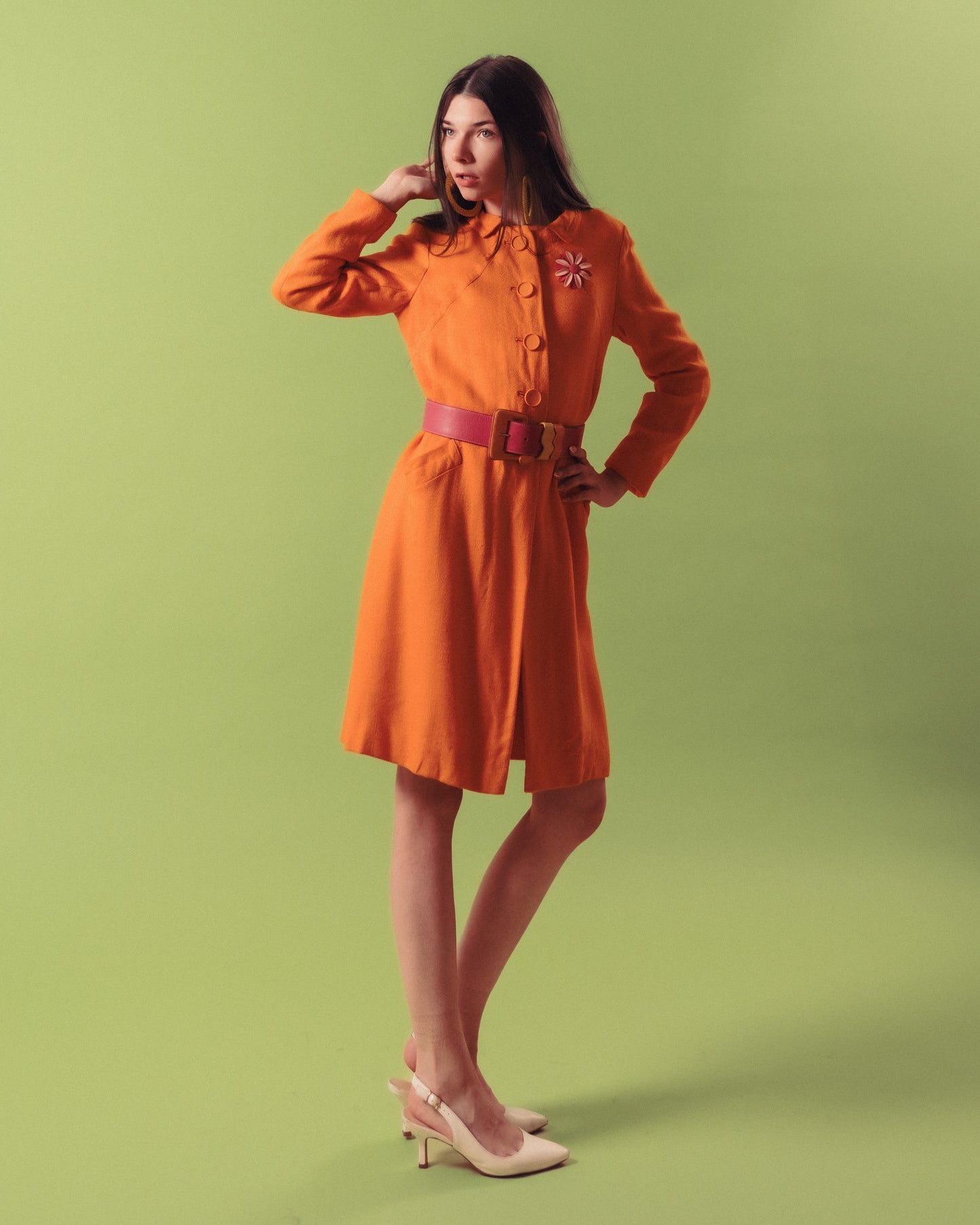 1960s Vintage Mod Orange Dress & Jacket Set