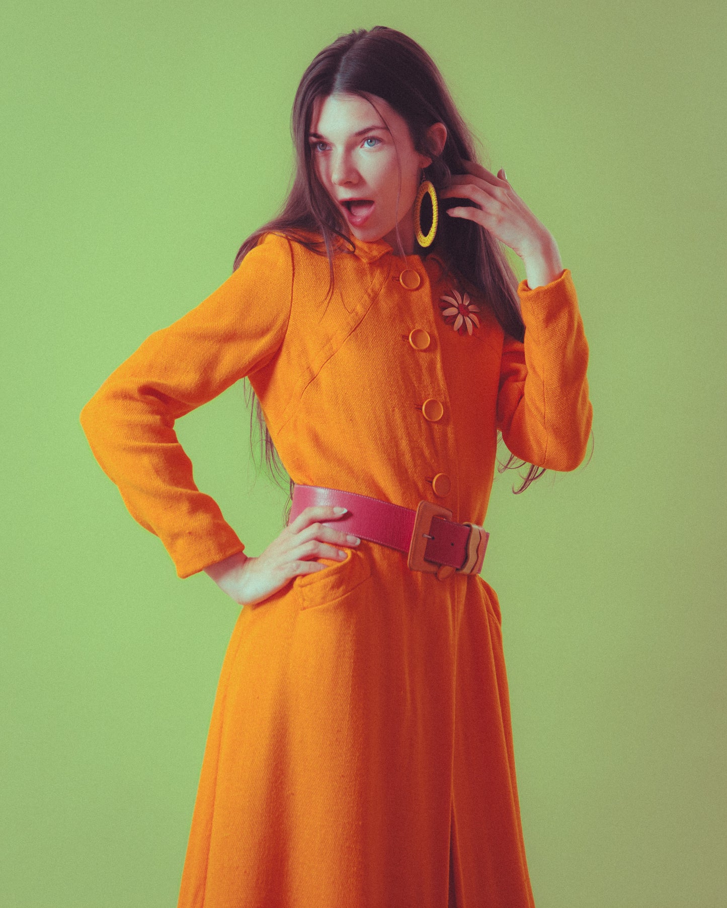 1960s Vintage Mod Orange Dress & Jacket Set