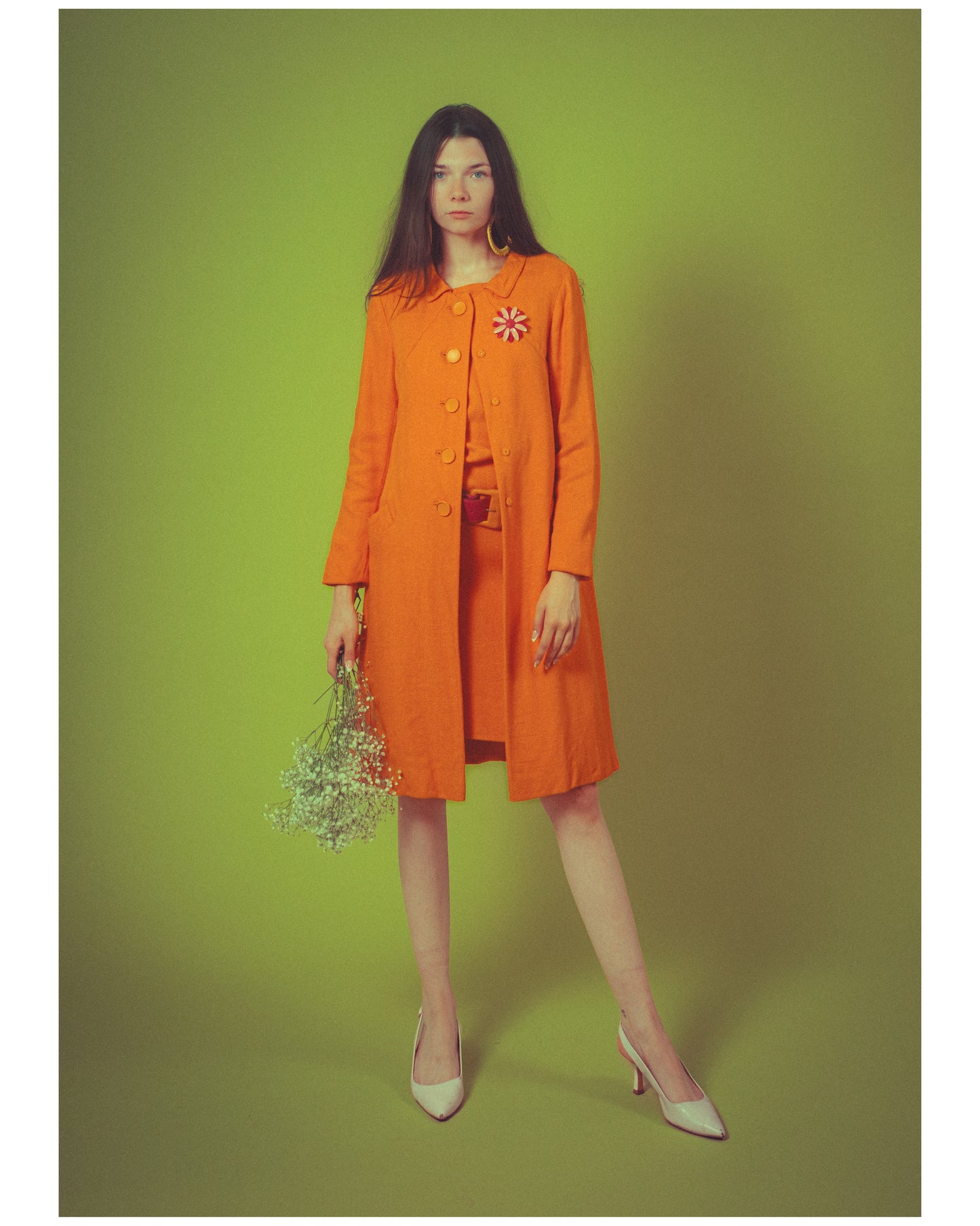 1960s Vintage Mod Orange Dress & Jacket Set