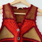1970s Vintage Red and Orange Knitted Suede  Patchwork Vest