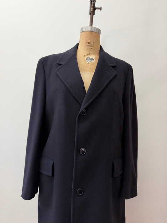 1960s Vintage Pure 100% Mongolian Cashmere Navy Blue Dress Coat