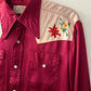 1950s Vintage Triple LLL Brand Western Embroidered Flower Western Satin Rayon Pearl Snap Shirt
