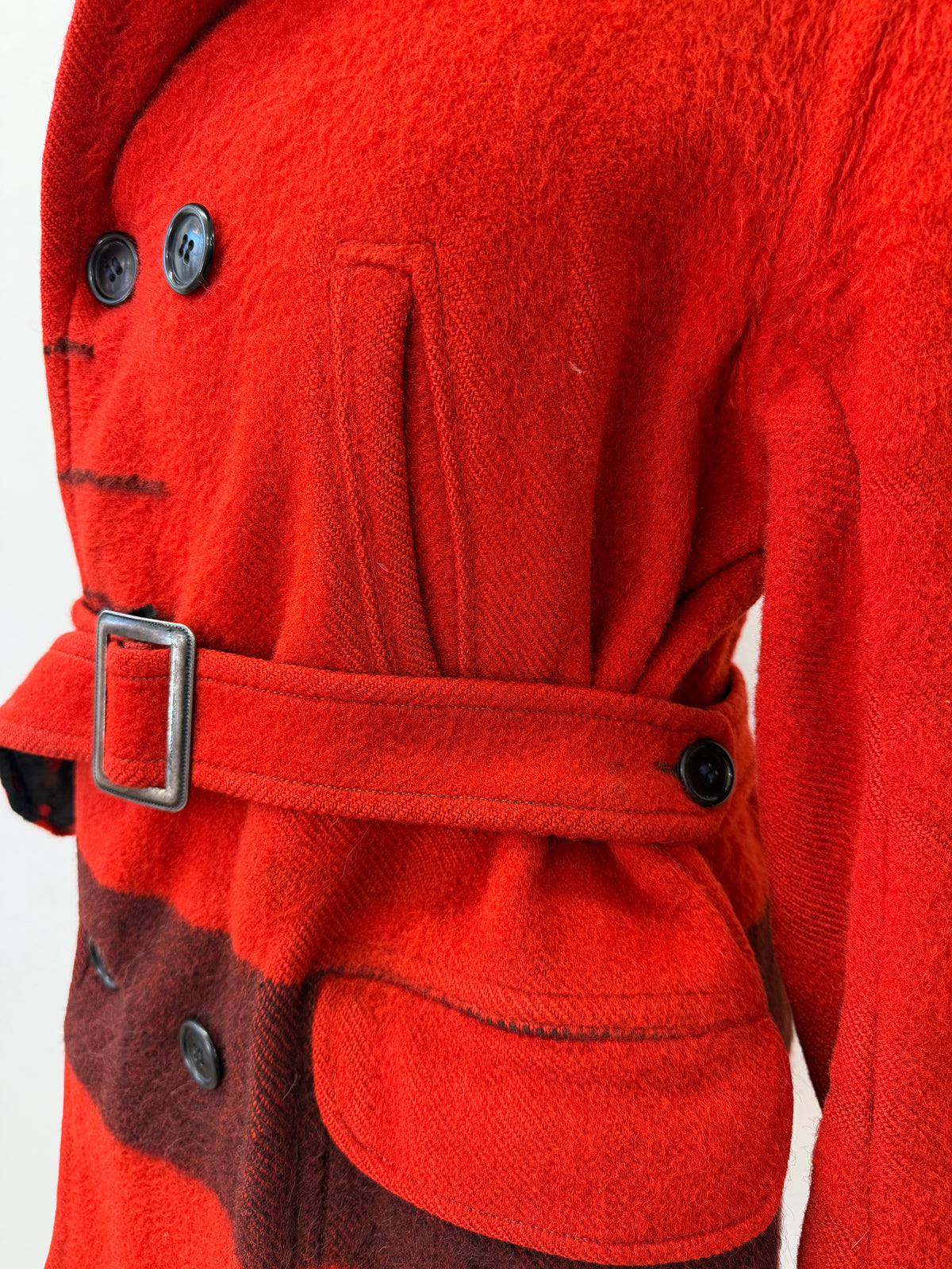 1950s Vintage Hudson Bay Red and Back Point Stripe Blanket Jacket Coat