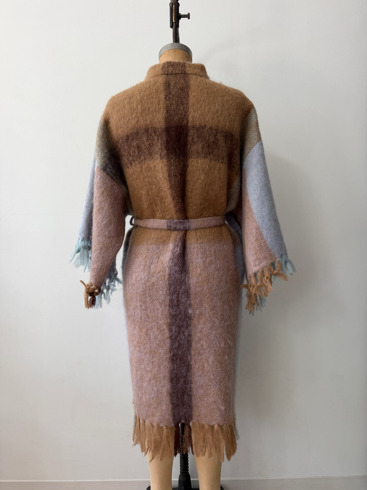 1970s - 80s Vintage Robins Egg Blue and Brown Mohair Blanket Coat