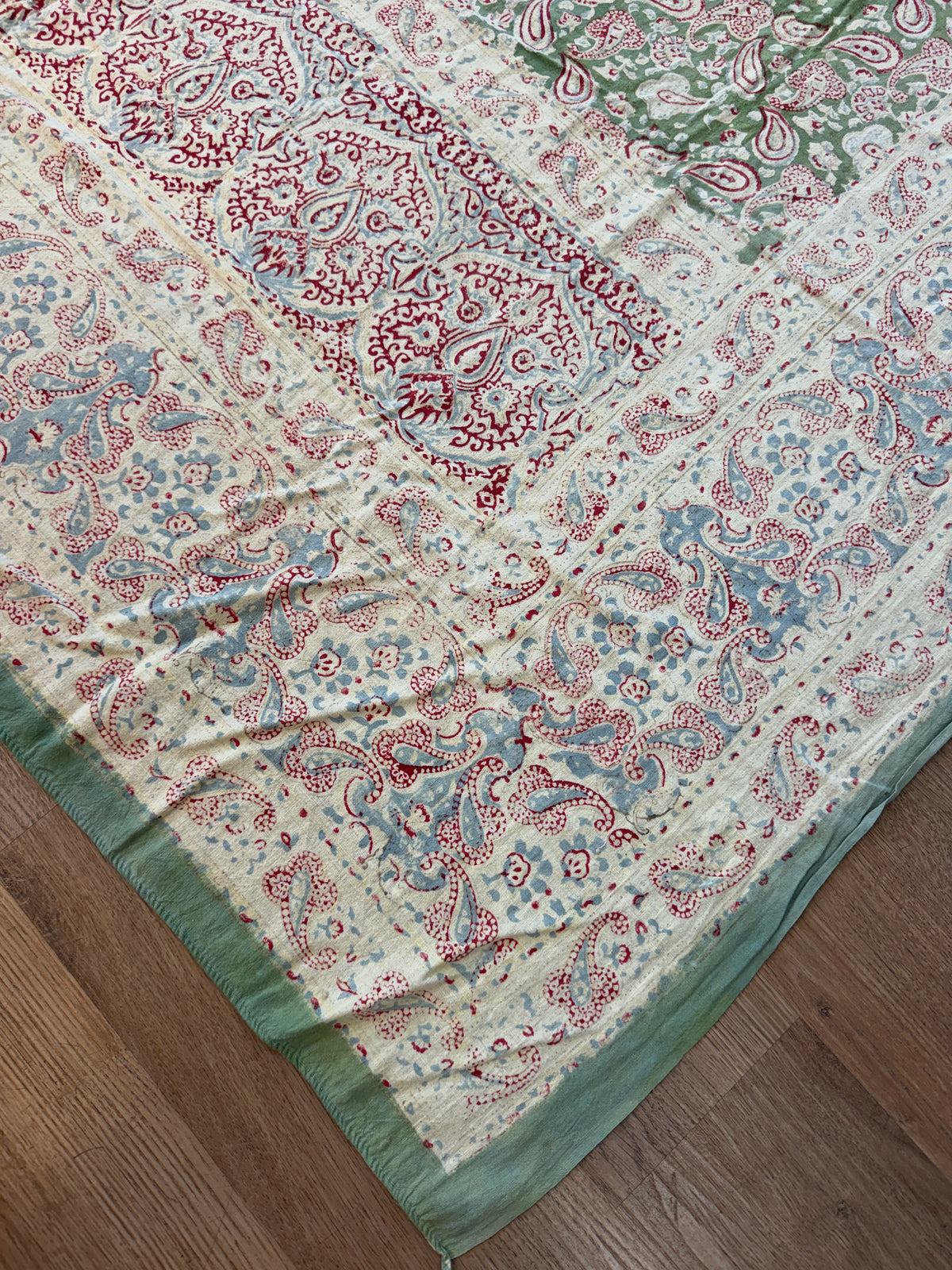 1970s Vintage Indian Cotton Hand Block Printed Uncut Fabric Yardage - 100" x 66" (#11)