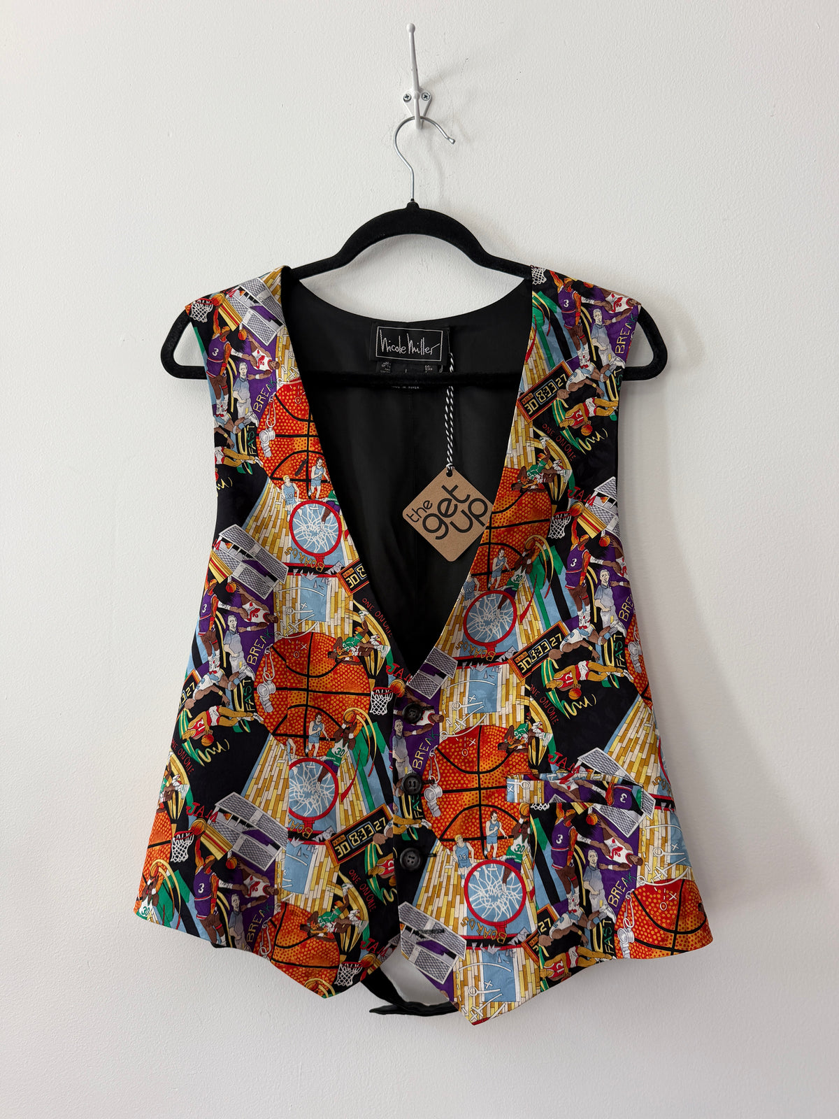 2000's Y2K Vintage Nicole Miller Novelty Print Basketball Vest 100% Silk
