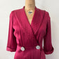 1940s Vintage Satin Plum Robe with Shell Buttons Old Hollywood Style