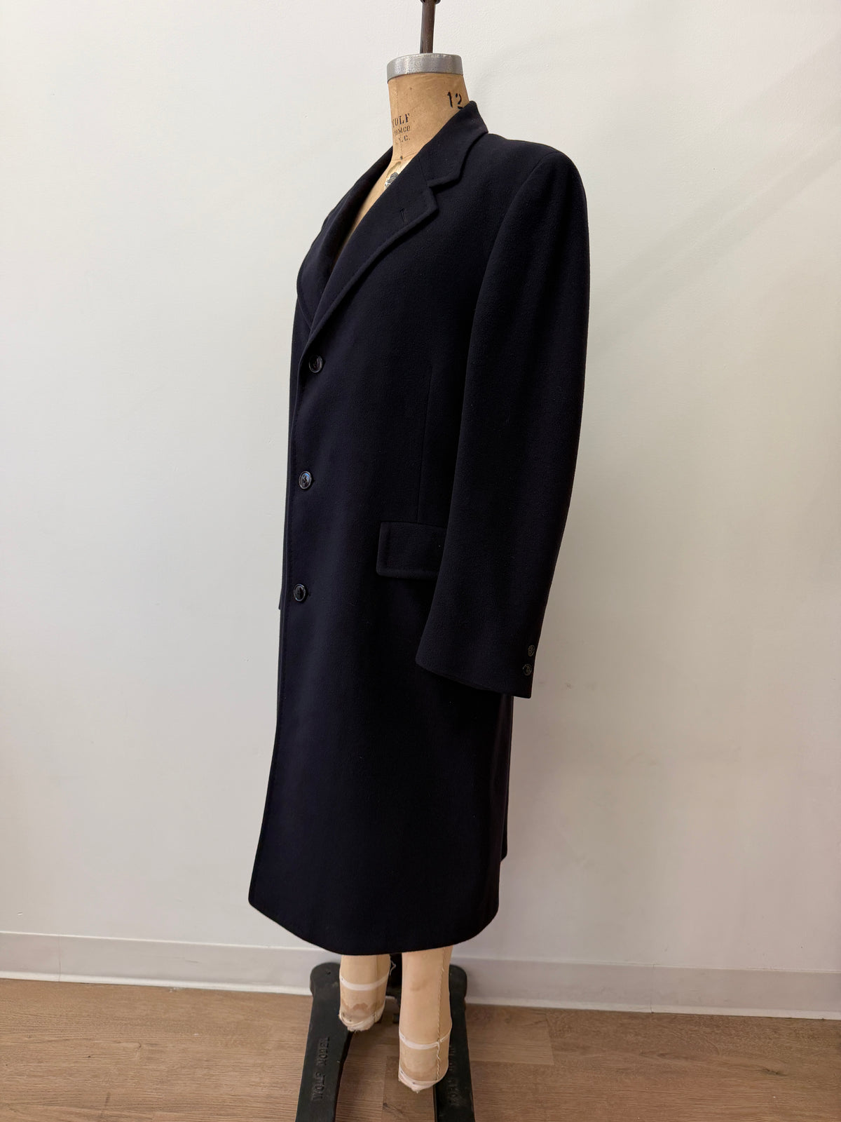 1960s Vintage Pure 100% Mongolian Cashmere Navy Blue Dress Coat