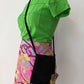 1990s Vintage Bright Green Square Patchwork Top Tee Shirt