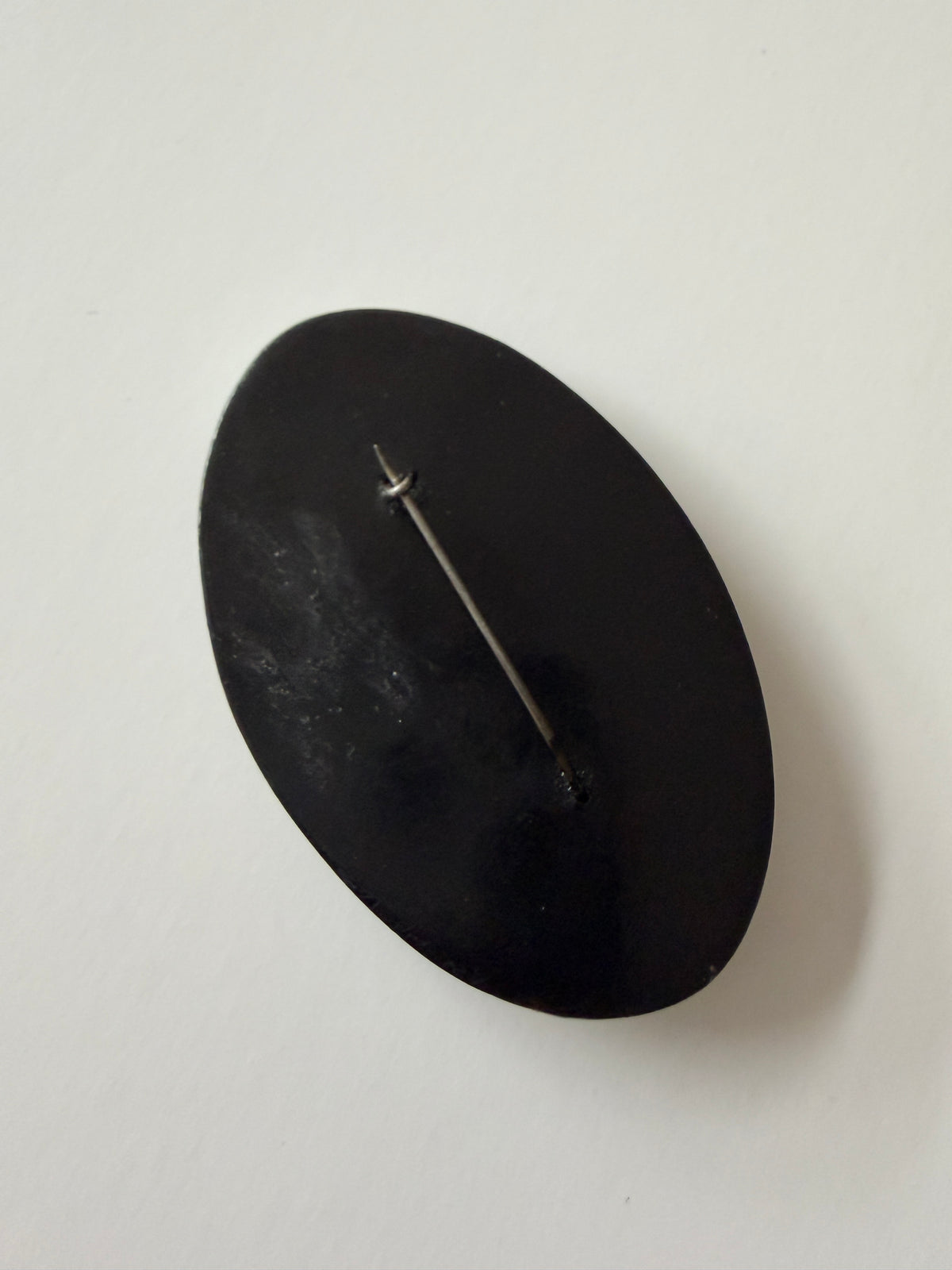 1990s Vintage Painted Wood Floral Oval Brooch