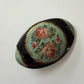 1990s Vintage Painted Wood Floral Oval Brooch