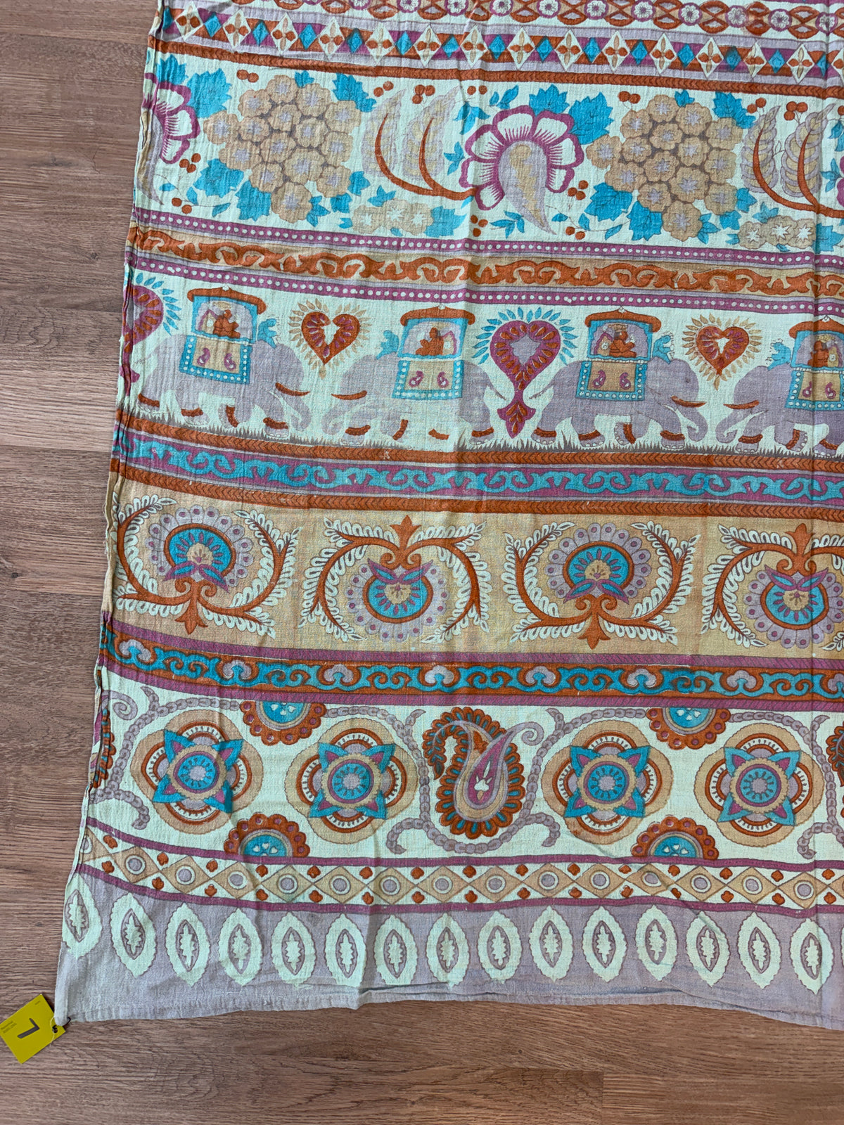 1970s Vintage Hand Block Printed Indian Cotton Fabric - Purple / Blue / Turquoise / Orange  - 62" x 92" (#7)