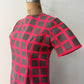 1960s Vintage Bold Pink Gray Windowpane Check A-line Mod Dress