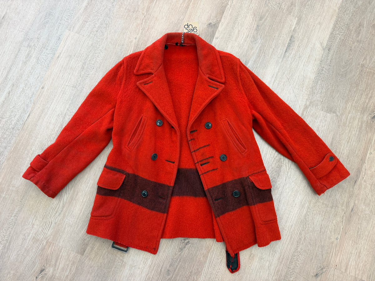 1950s Vintage Hudson Bay Red and Back Point Stripe Blanket Jacket Coat