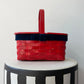 1950s - 1960s Vintage Red Picnic Basket Purse with Norman Rockwell Decoupage Design