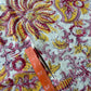 1970s Vintage Indian Cotton Hand Block Printed Uncut Fabric Yardage - Red / Pink / Yellow Lotus Flower - 64" x 100" (#2)