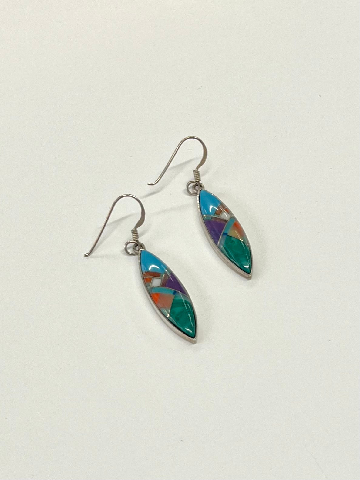 1990s Vintage Sterling Silver Stone Inlay Earrings