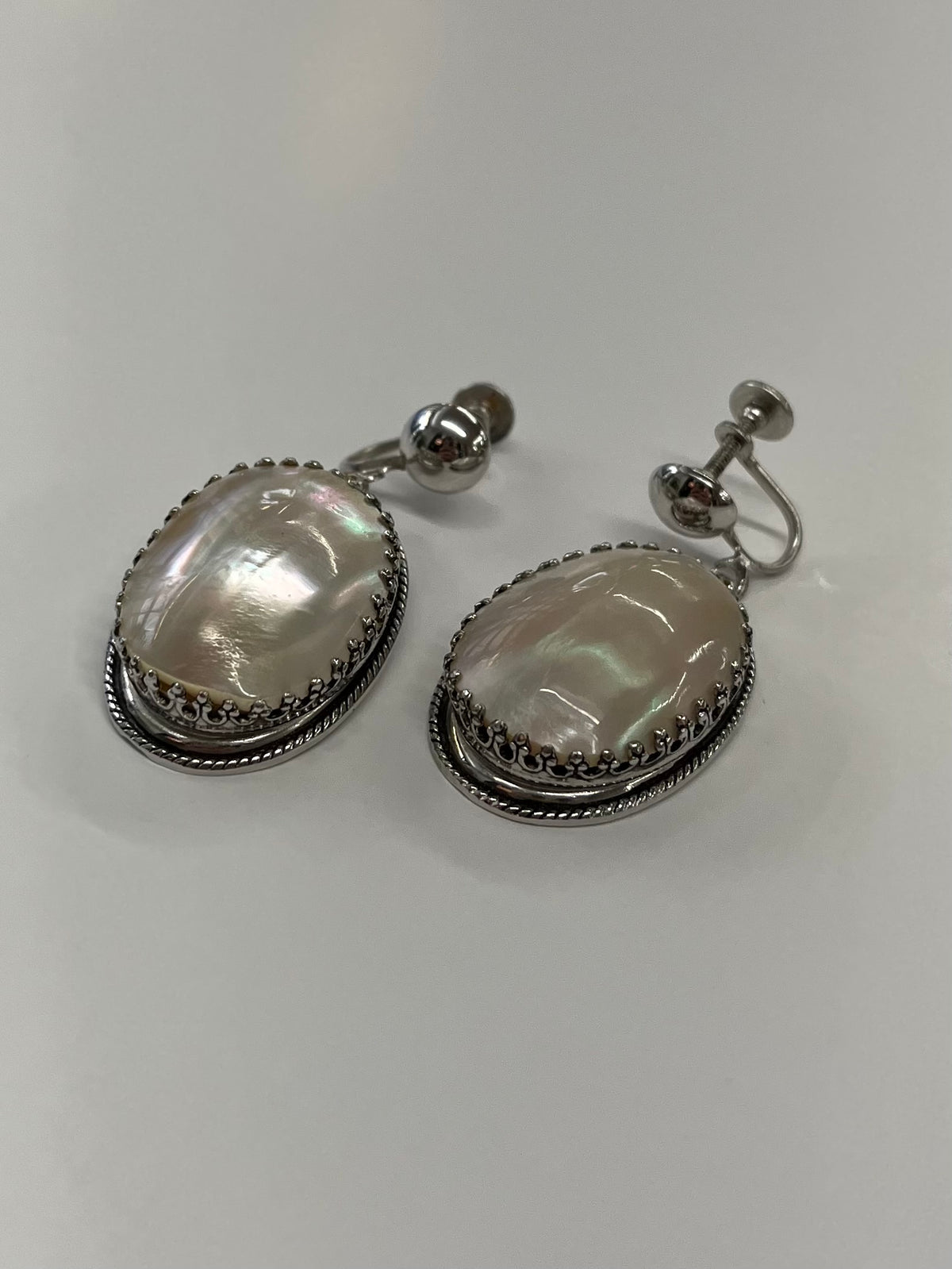 1950s Vintage Whiting and Davis Sterling and Mother of Pearl Screwback Earrings