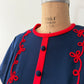 1970s Vintage Mod Navy w/ Red Scalloped Trim A-Line Dress