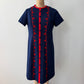 1970s Vintage Mod Navy w/ Red Scalloped Trim A-Line Dress