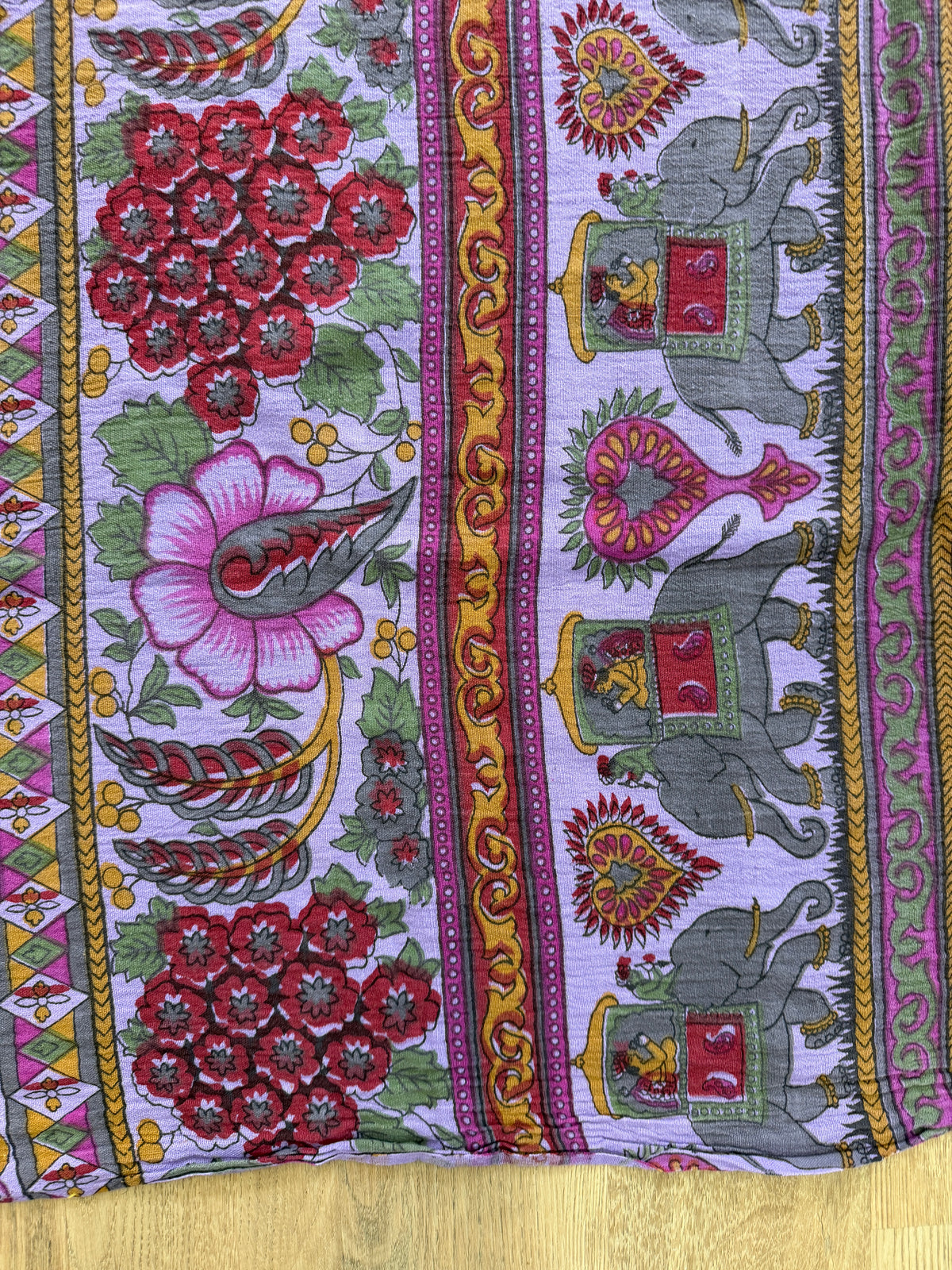 1970s Vintage Indian Cotton Hand Block Printed Uncut Fabric Yardage - Bright Purple Elephants - 64" x 96" (#12)