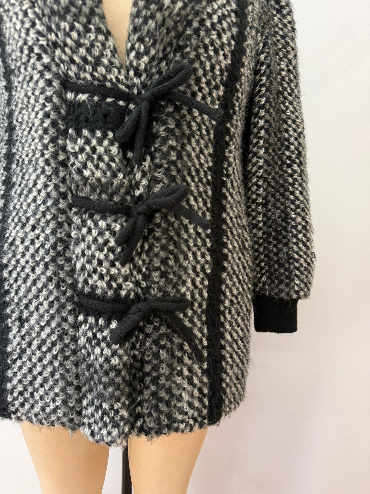 1980s Vintage Black & White Shaggy Knit Coat