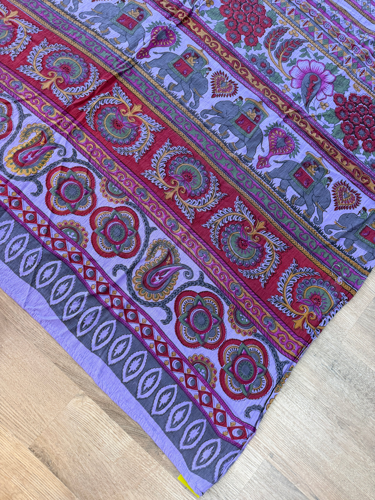 1970s Vintage Indian Cotton Hand Block Printed Uncut Fabric Yardage - Bright Purple Elephants - 64" x 96" (#12)