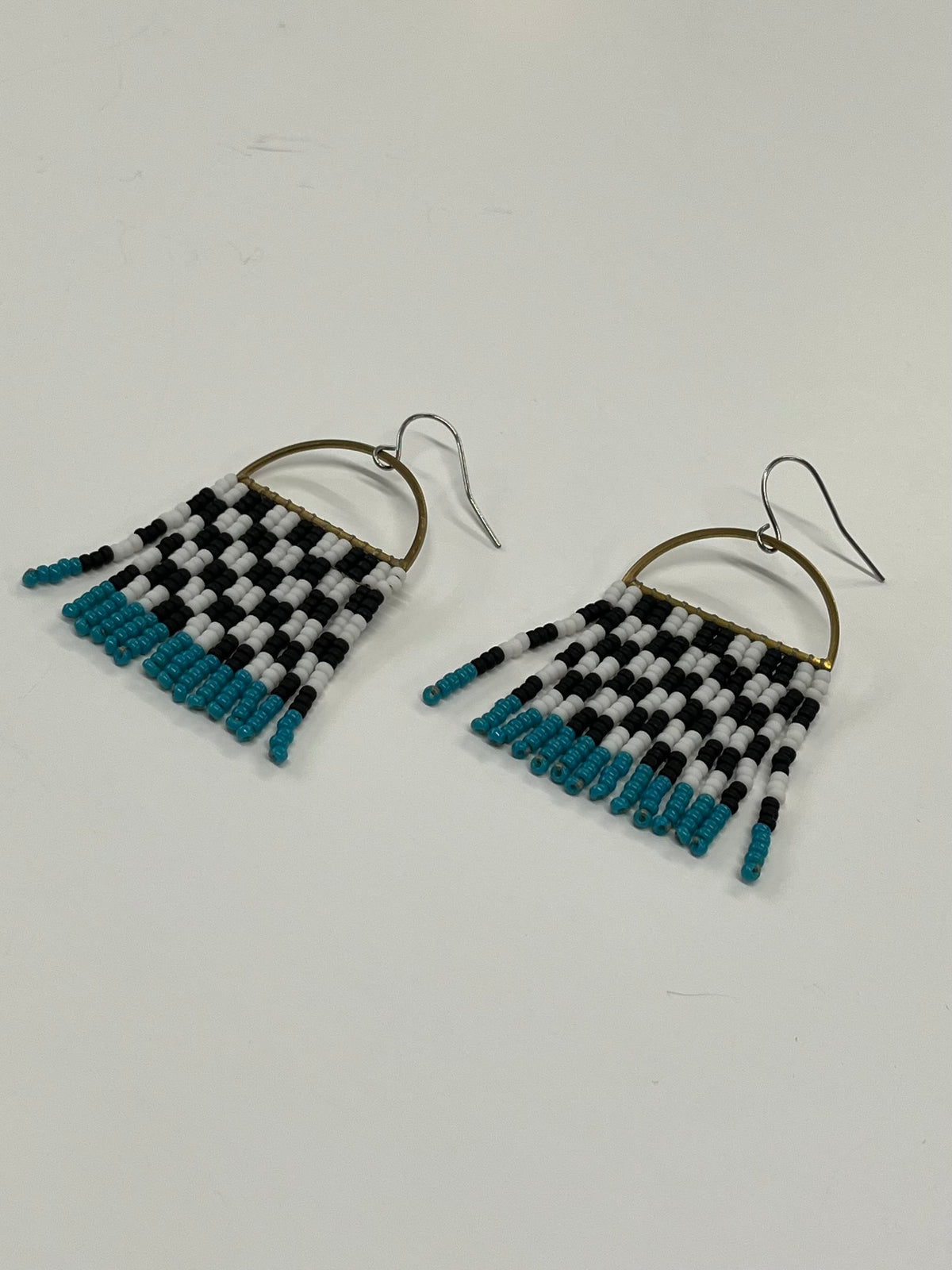 Handmade Beaded Checkerboard Teal Seed Bead Earrings